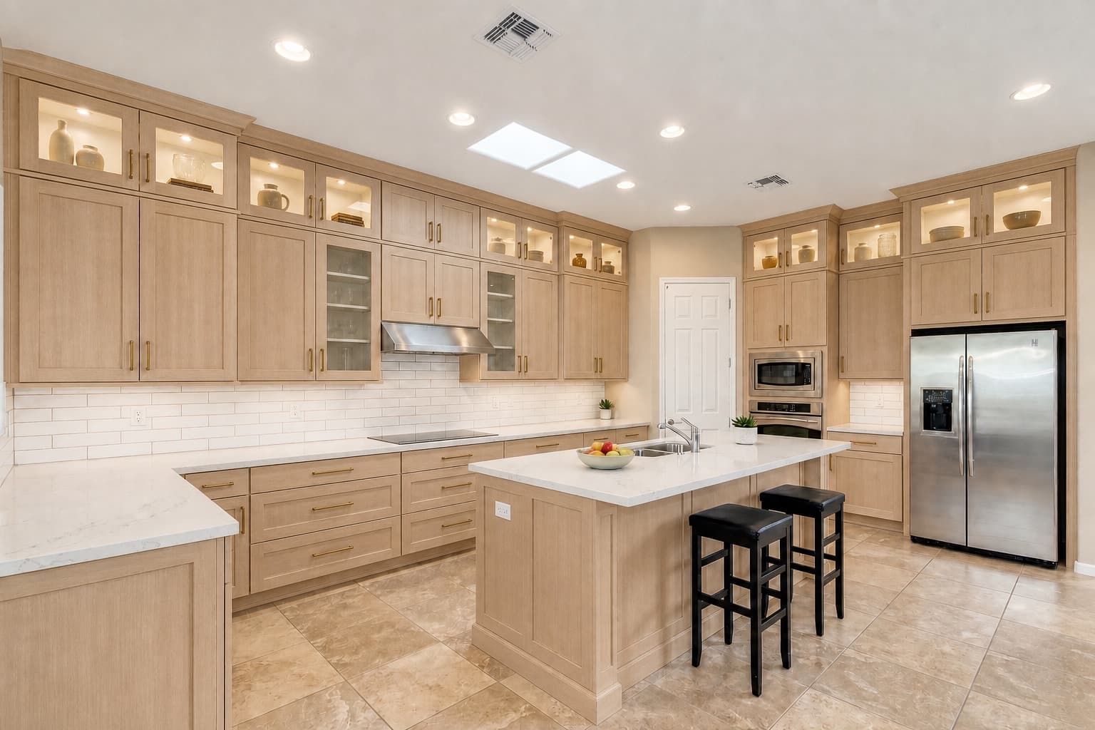 The same kitchen rendered as Natural White Oak